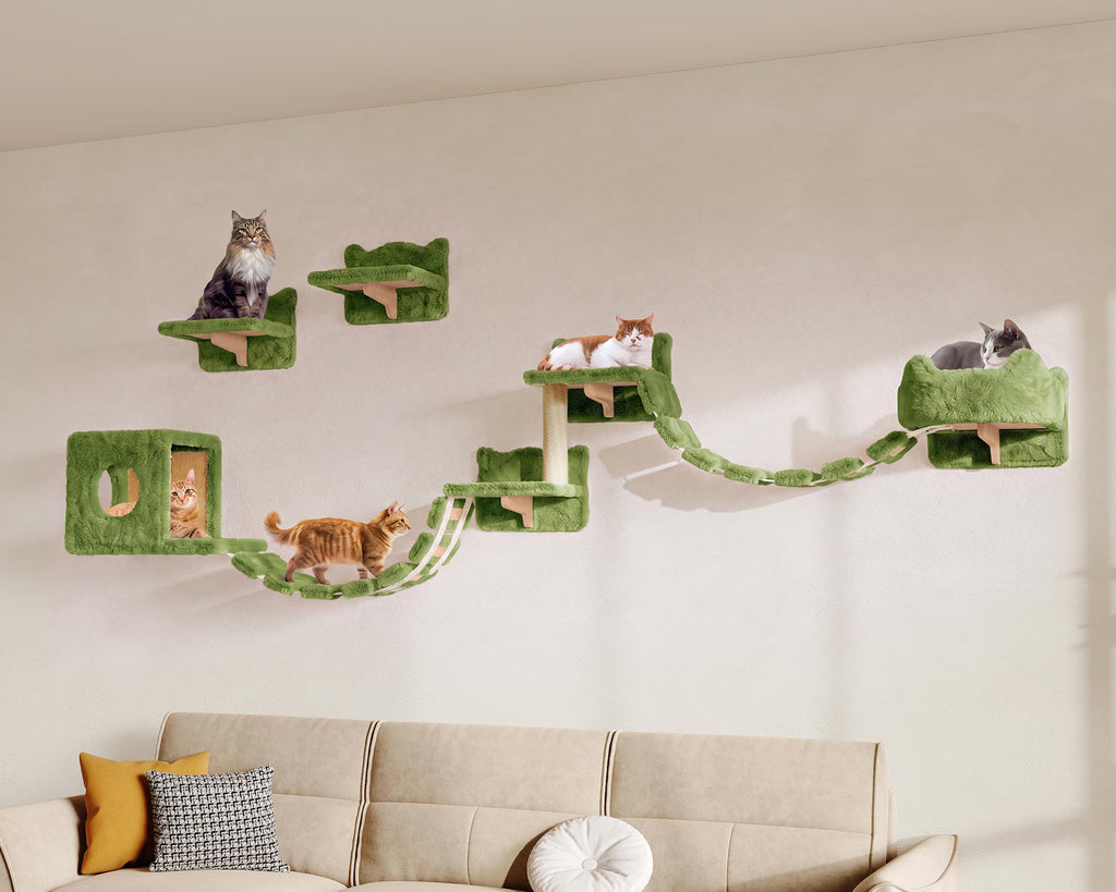 13-in-1 Cat Wall Shelves, Moon & Bridge Cat Wall Furniture, Beige