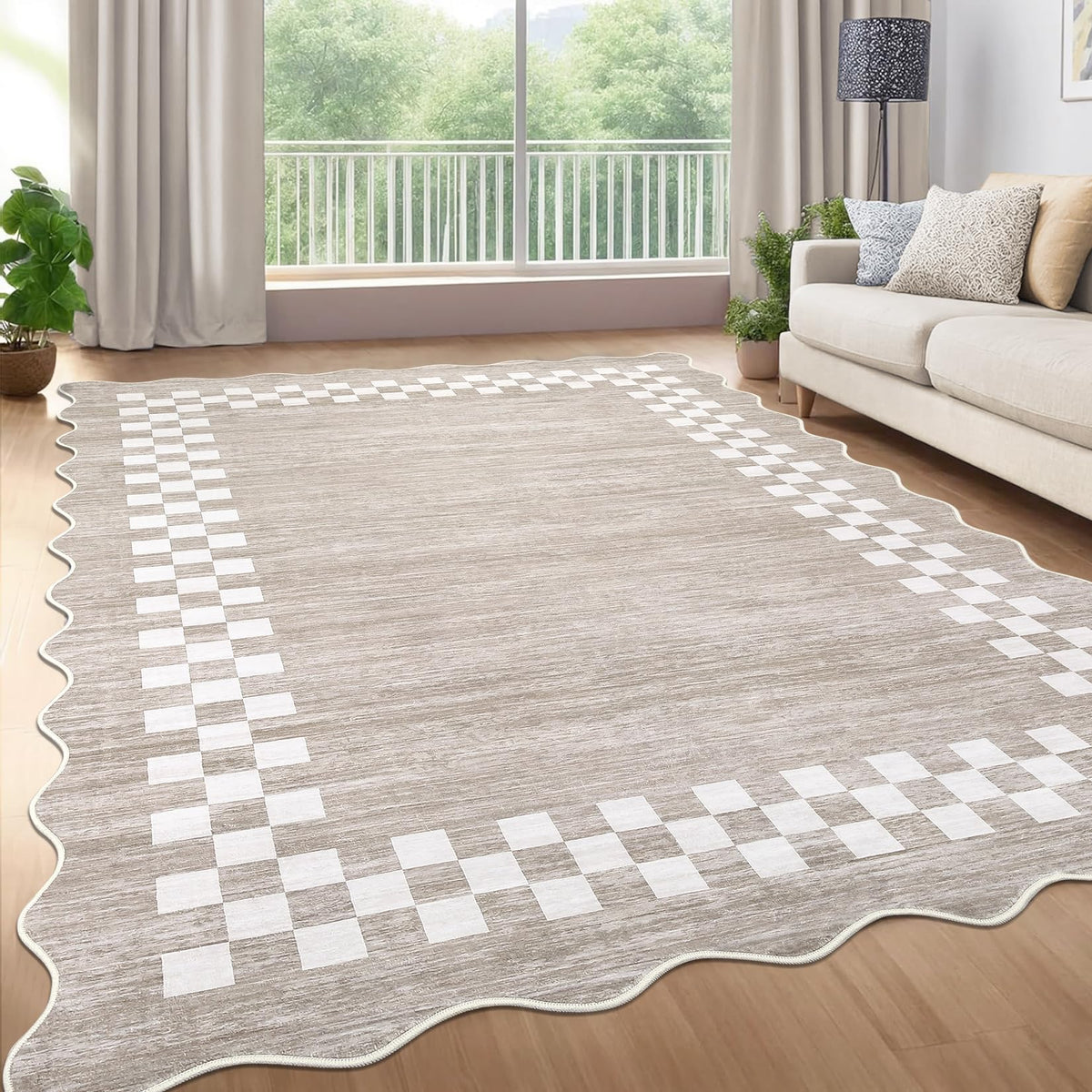GarveeHome 5x7 Washable Area Rug Checkered Rug for Bedroom Living Room