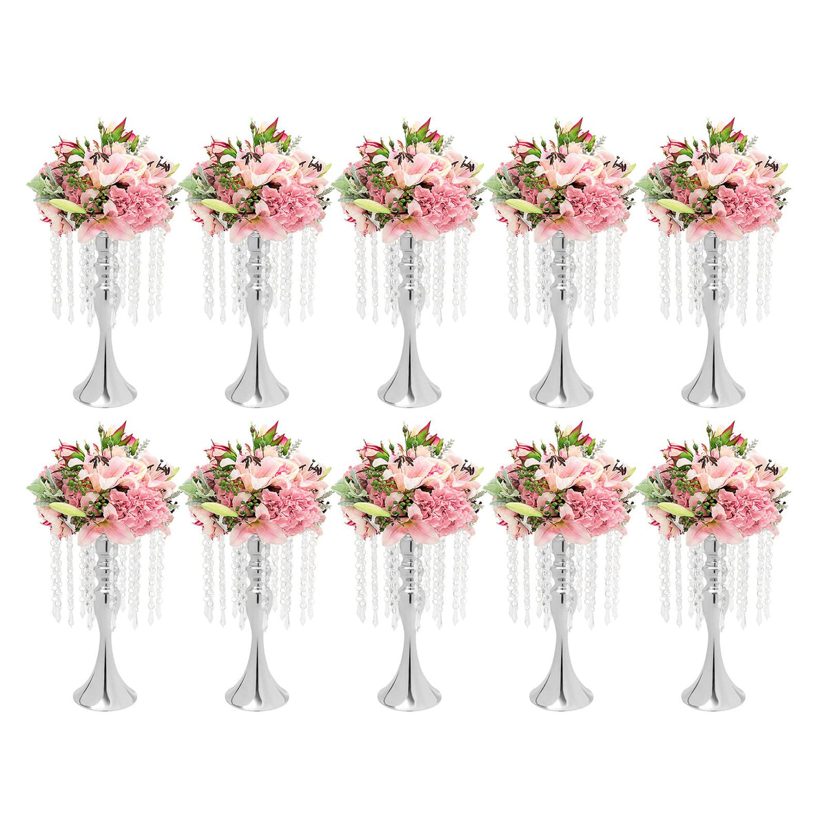 Wedding Centerpieces Gold Vases,10PCS Metal Flower Candle Holder with Sparkling Crystal Beads,Crystal Flower Vase Metal Flowers Stand for Party Tables Decorations (10PCS-Gold-14cm)