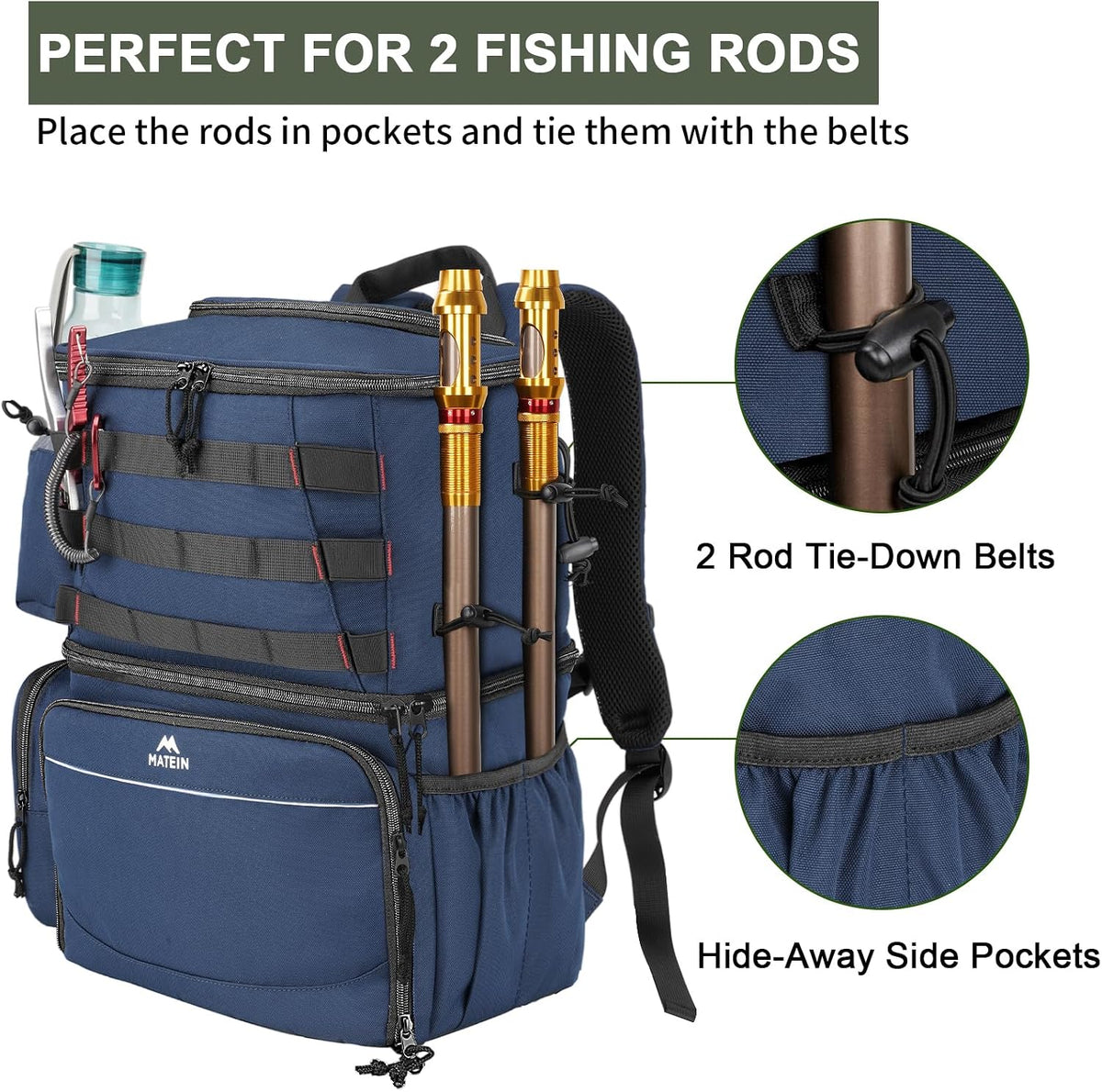 MATEIN Fishing Backpack, Tackle Storage Bag with Rod Holders & Cooler