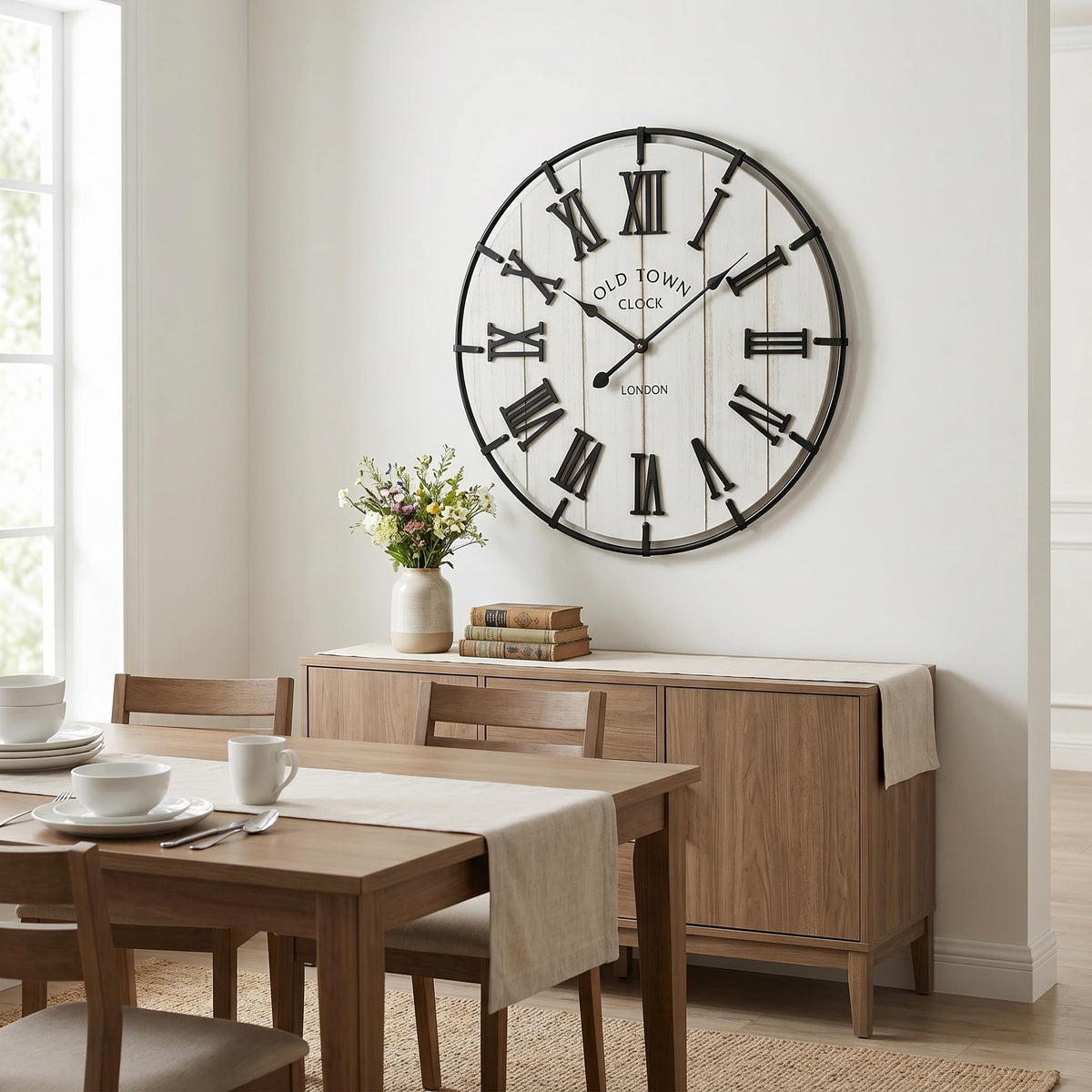 EMAX HOME 30 Inch Extra Large Wall Clock - Farmhouse Rustic Wood & Metal Design Silent Non-Ticking Battery Operated Decorative Oversized Clock for Living Room, Kitchen, Office & Bedroom