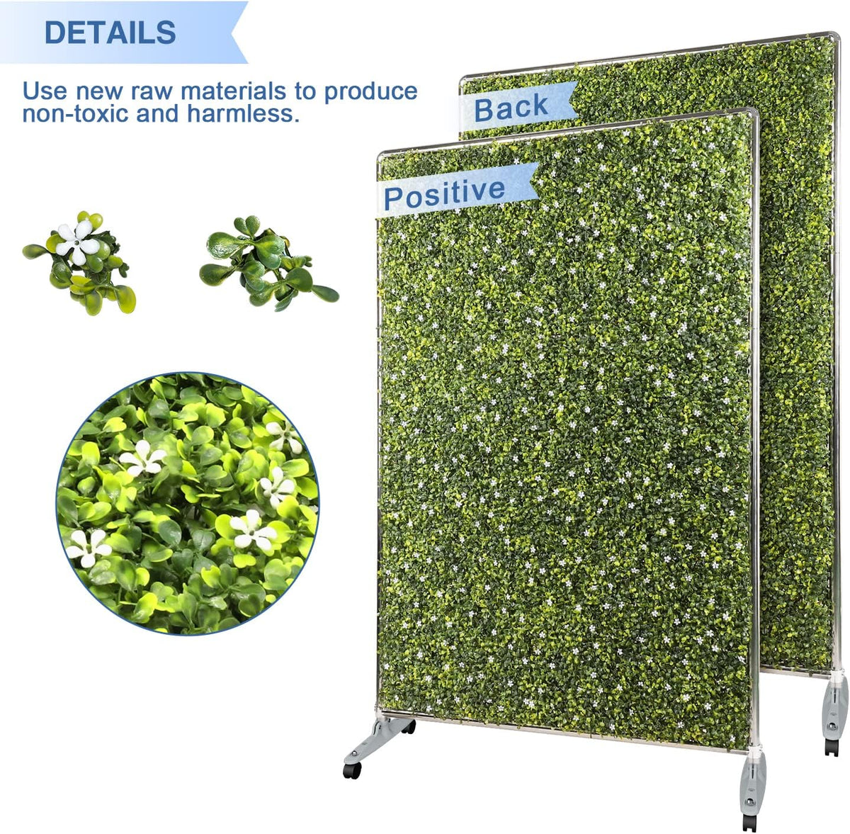 E&K H40xW60 inches Movable Privacy Hedge Fence Artificial Faux Grass Room Space Divider Boxwood Backdrops Stand Decor with Wheels