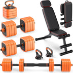 Rendpas 4-in-1 Adjustable Dumbbell Set with Foldable Bench for Home Gym