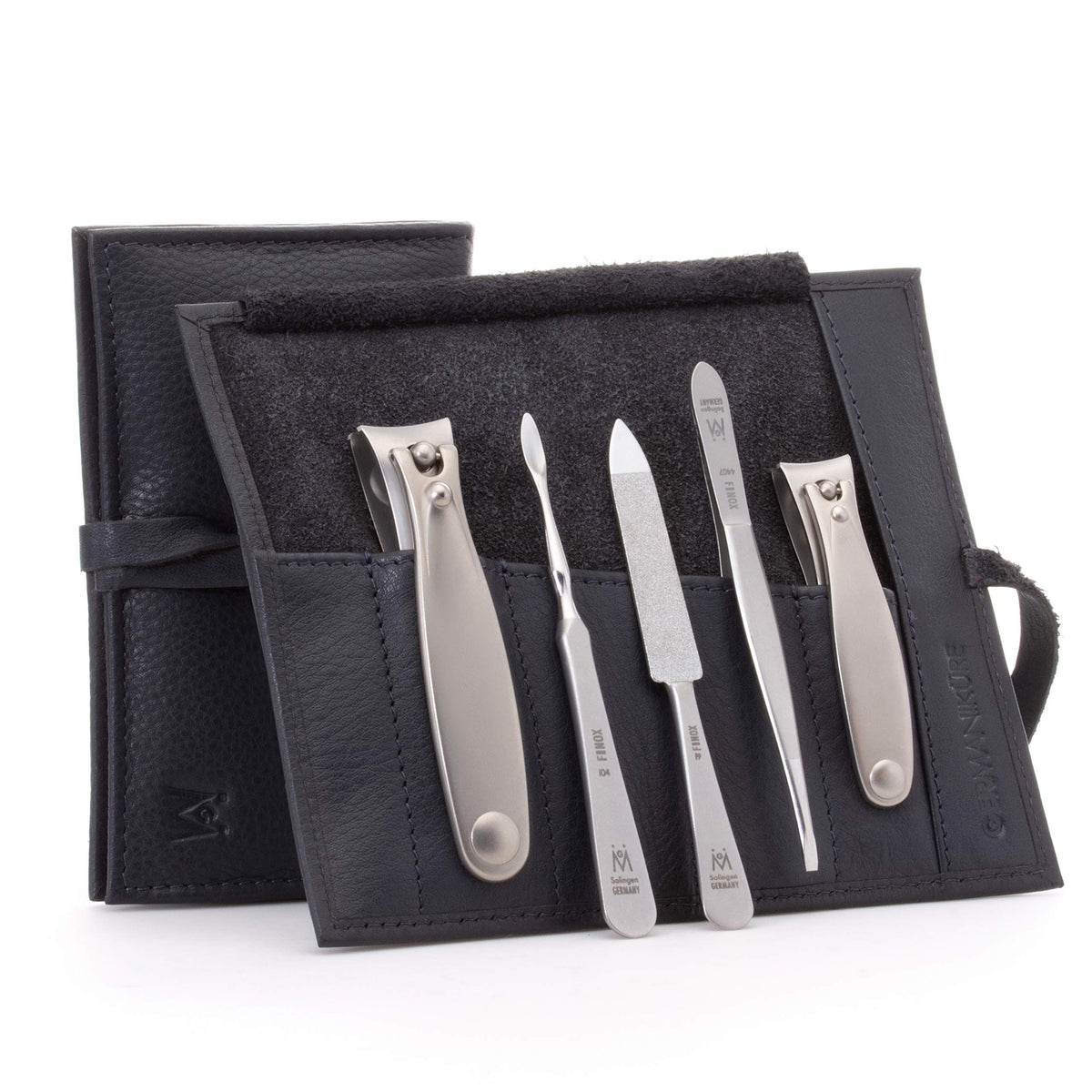 GERMANIKURE 7pc Manicure & Pedicure Set, FINOX Steel, Purple Leather Roll