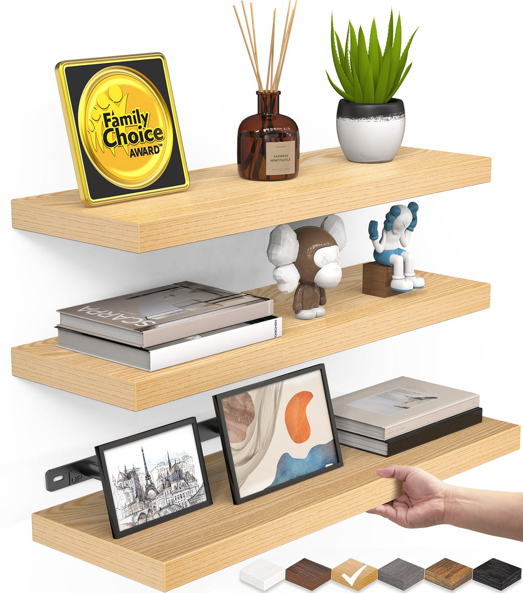 BAYKA Rustic Brown Floating Shelves 35.4in, Set of 2, Wall Mount Wood Shelf