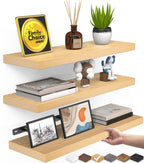 BAYKA Rustic Brown Floating Shelves 35.4in, Set of 2, Wall Mount Wood Shelf