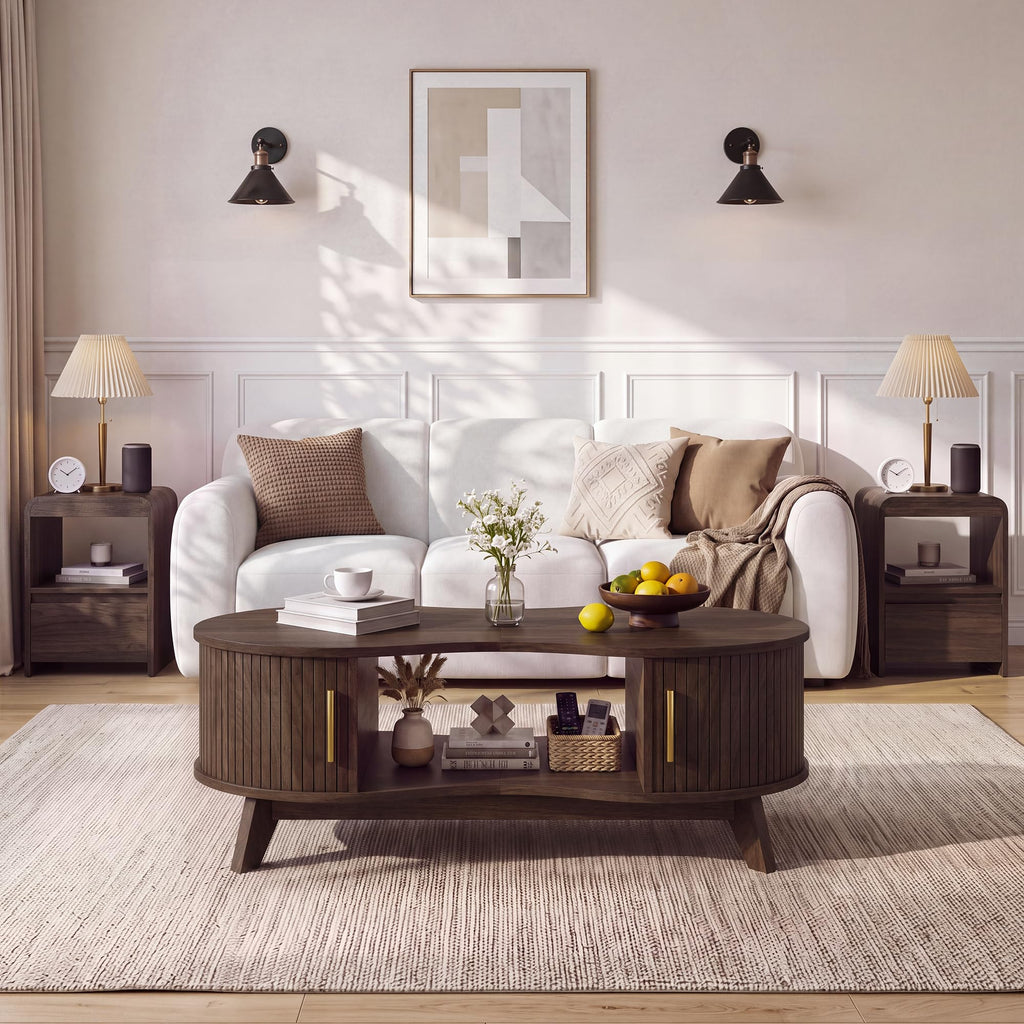 Living Room Table Sets of 2, Oval TV Stand and Coffee Table Set