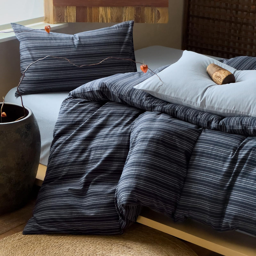Plaid Duvet Cover Set Washed Cotton,Queen(90"x90"),Multicolor Gingham