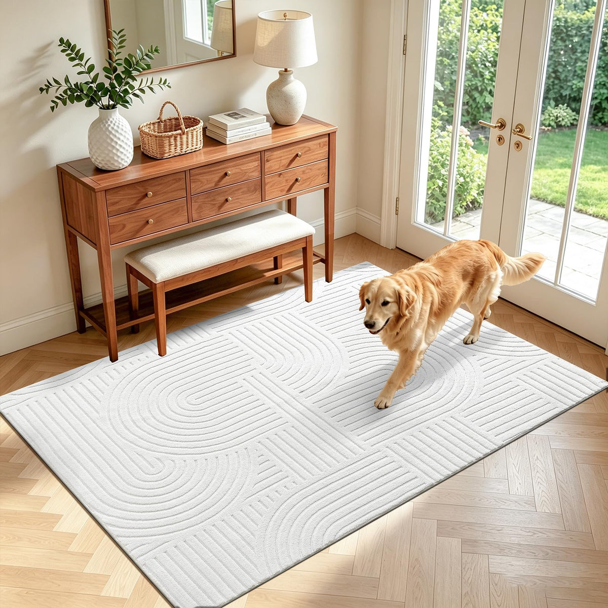 Pauwer 6x9 Area Rugs for Living Room, Modern Non Slip Washable Rug, Beige