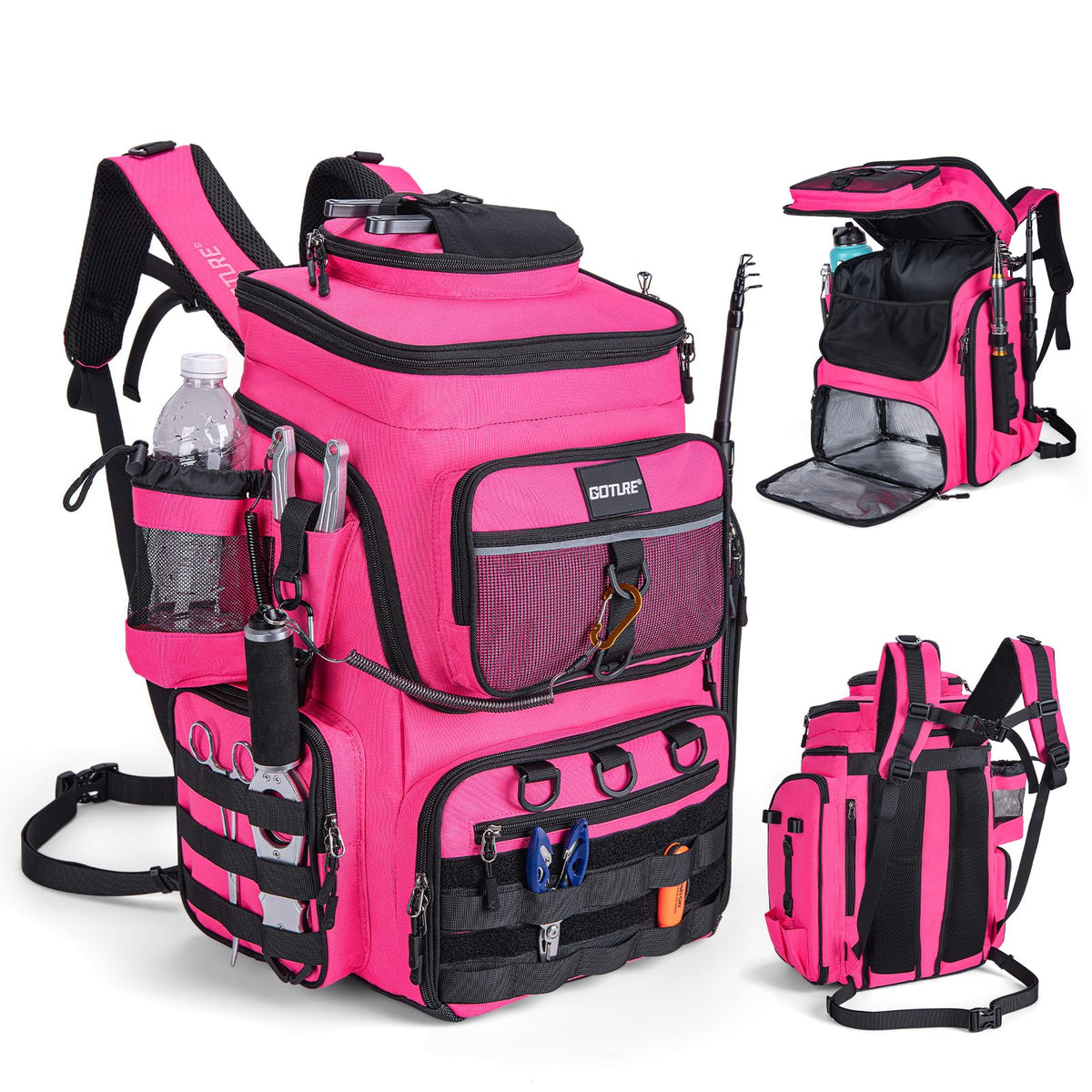 Goture Fishing Backpack with 4 Tackle Boxes,55L Tackle Backpack with Cooler
