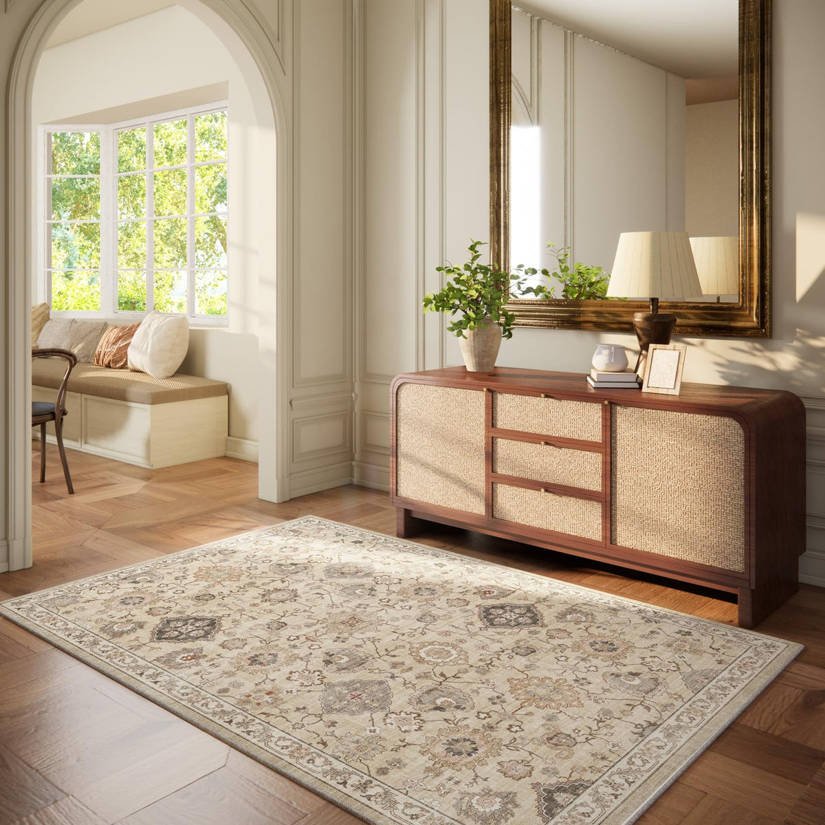 Washable Area Rugs for Living Room: 9x12 Bedroom Rug Boho Vintage Area Rug Stain Resistant Non Slip Low Pile Lightweight Soft Carpets for Dining Room Kitchen Nursery Kids Room Playroom Home Office