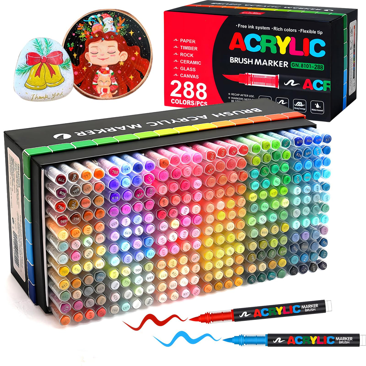 Amamao 240 Colors Soft Brush Tip Acrylic Paint Markers for Rock Painting