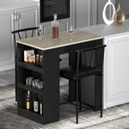 VECELO Small Bar Table and Chairs Tall Kitchen Breakfast Nook with Stools/Dining Set for 2, Storage Shelves, Space-Saving, Gray
