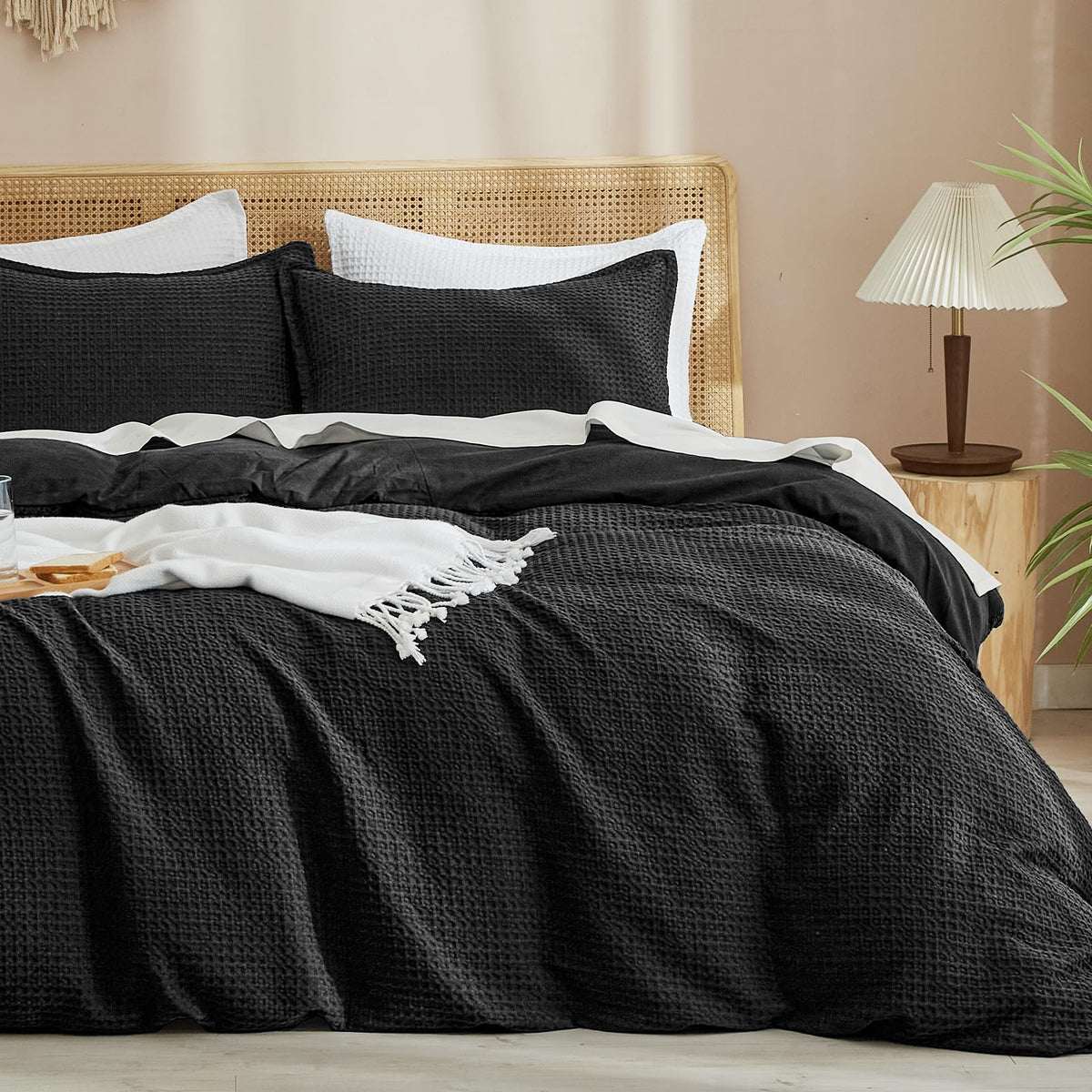 PHF Waffle Duvet Cover California King, Soft & Breathable, 104"x98", Linen