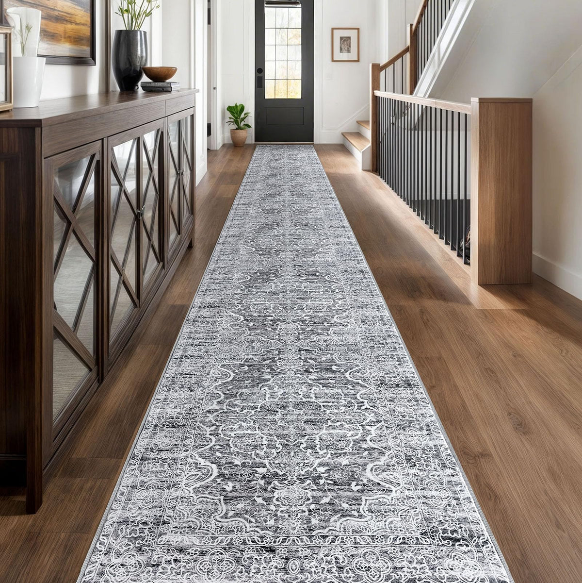 KUTA Vintage Extra Long Runners for Hallways 2.6x18ft Washable Blue White