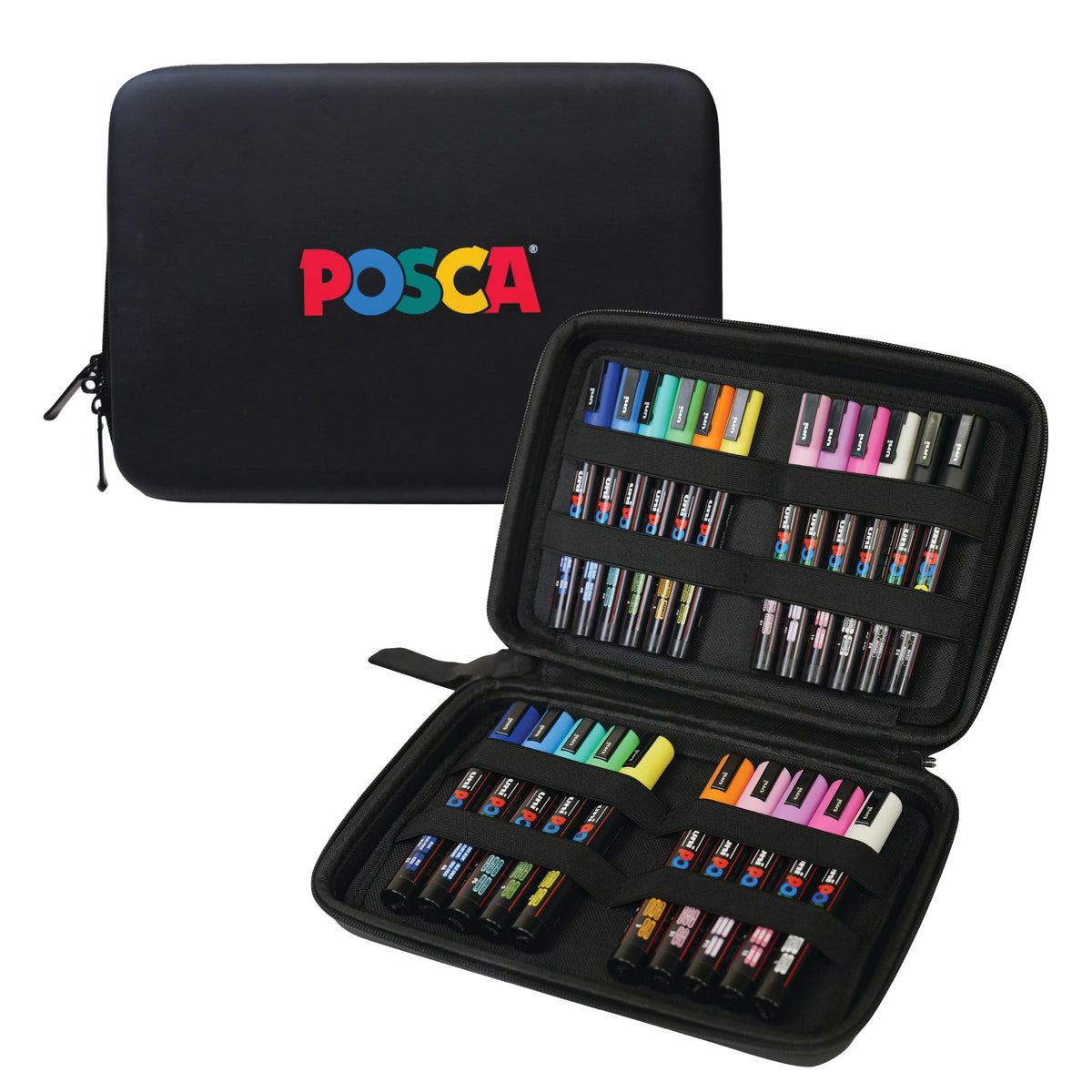 Posca Exclusive Acrylic Paint Markers Gift Set of 62 with Case, Great for Kids and Adults, For Coloring Decorations, Canvas, Glass or Wood, Includes 350, 1MR, 1M, 3M, 5M, 7M, 8K, & 17K
