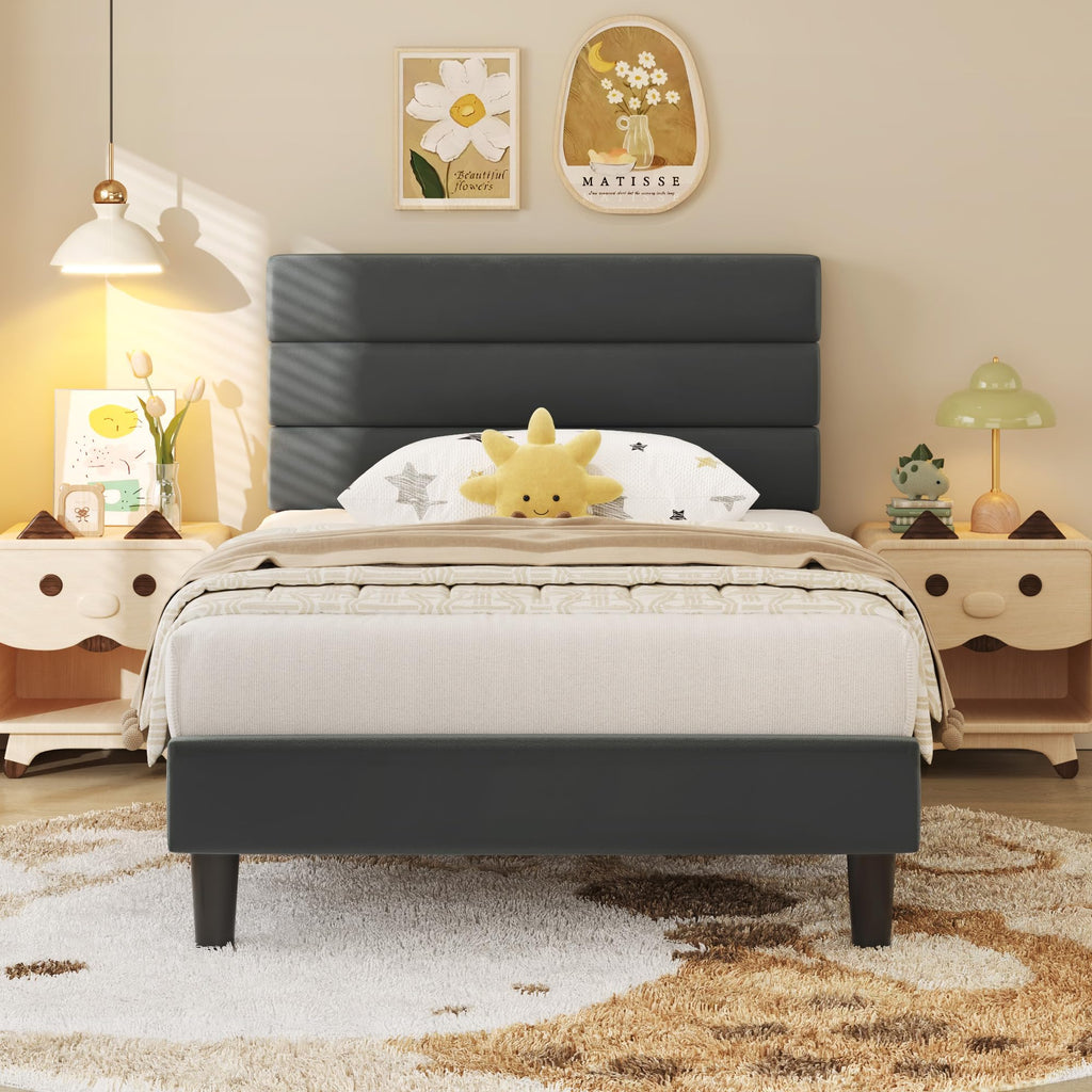 Fluest King Size Bed Frame, Platform Bed Frame with Velvet Upholstered Headboard, No Box Spring Needed, Sturdy Metal Support, Noise Free, Easy Assembly, Beige
