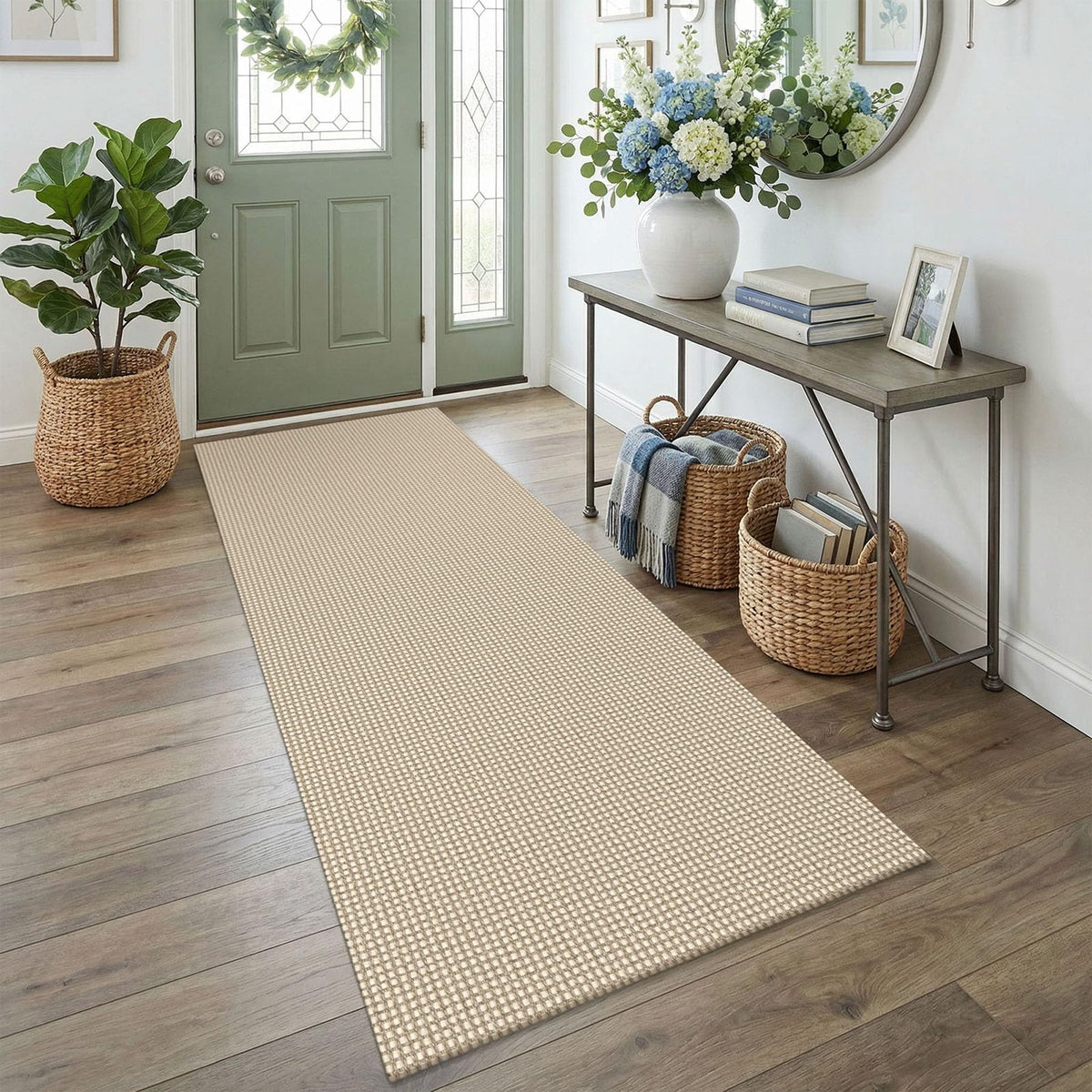 EARTHALL Woven Area Rugs 6x9 Ft Washable Living Room Rugs Non Slip Rubber Backed Dining Room Rug Braided Bedroom Rugs Indoor Floor Carpet for Living Room, Bedroom, Dining Room, Beige/Ivory