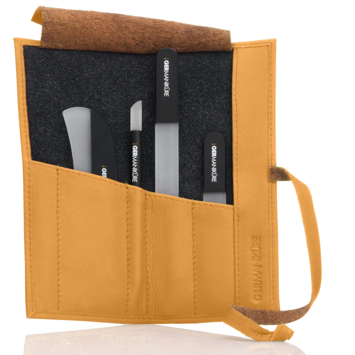 GERMANIKURE 7pc Manicure & Pedicure Set, FINOX Steel, Purple Leather Roll