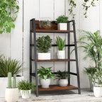 Tangkula 3-Tier Ladder Shelf, Industrial Wood Bookshelf