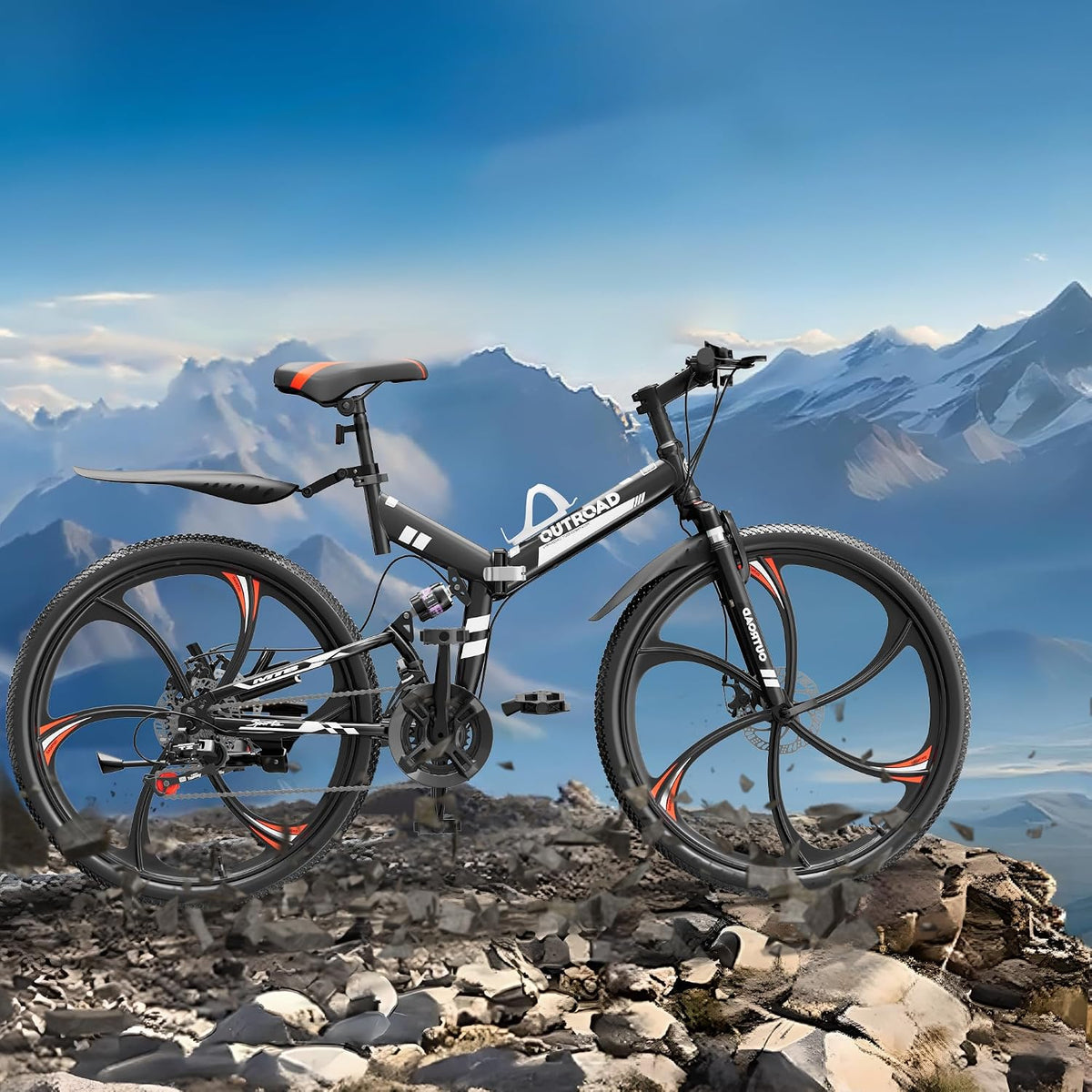 Bonusall 26 Inch Folding Mountain Bike, 21-Speed Full Suspension Foldable Bicycle for Adults, High-Carbon Steel Portable MTB with Dual Disc Brakes, Non-Slip Commuter Bike for Men & Women