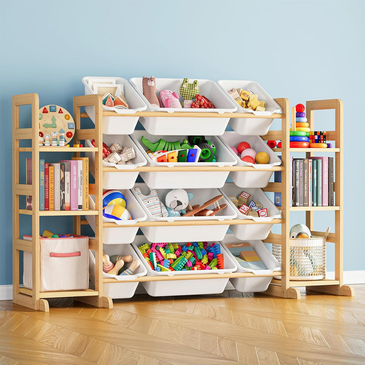 SpaceAid Toy Storage Organizer with 6 Shelves and 12 Bins, Bookshelf/Bookcase, Kids Bin Shelf, Toys Box for Playroom Organization for Bedroom & Room Decor, White, 52.3" W