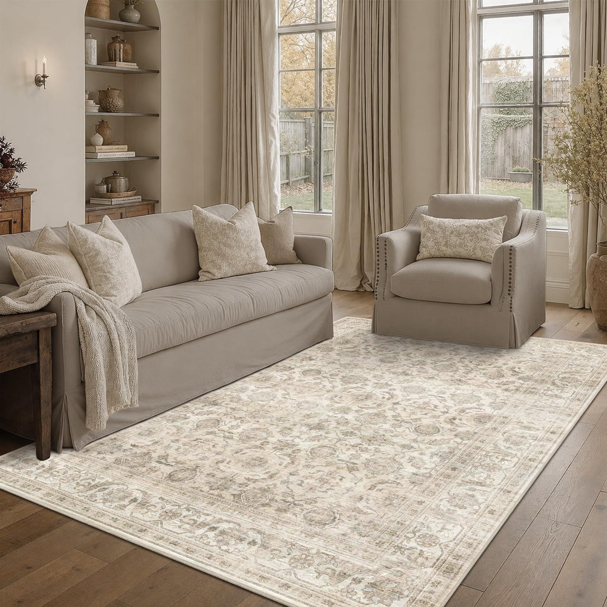 JOOJA 8x10 Dark Brown Vintage Soft Low Pile Non Slip Boho Washable Area Rug