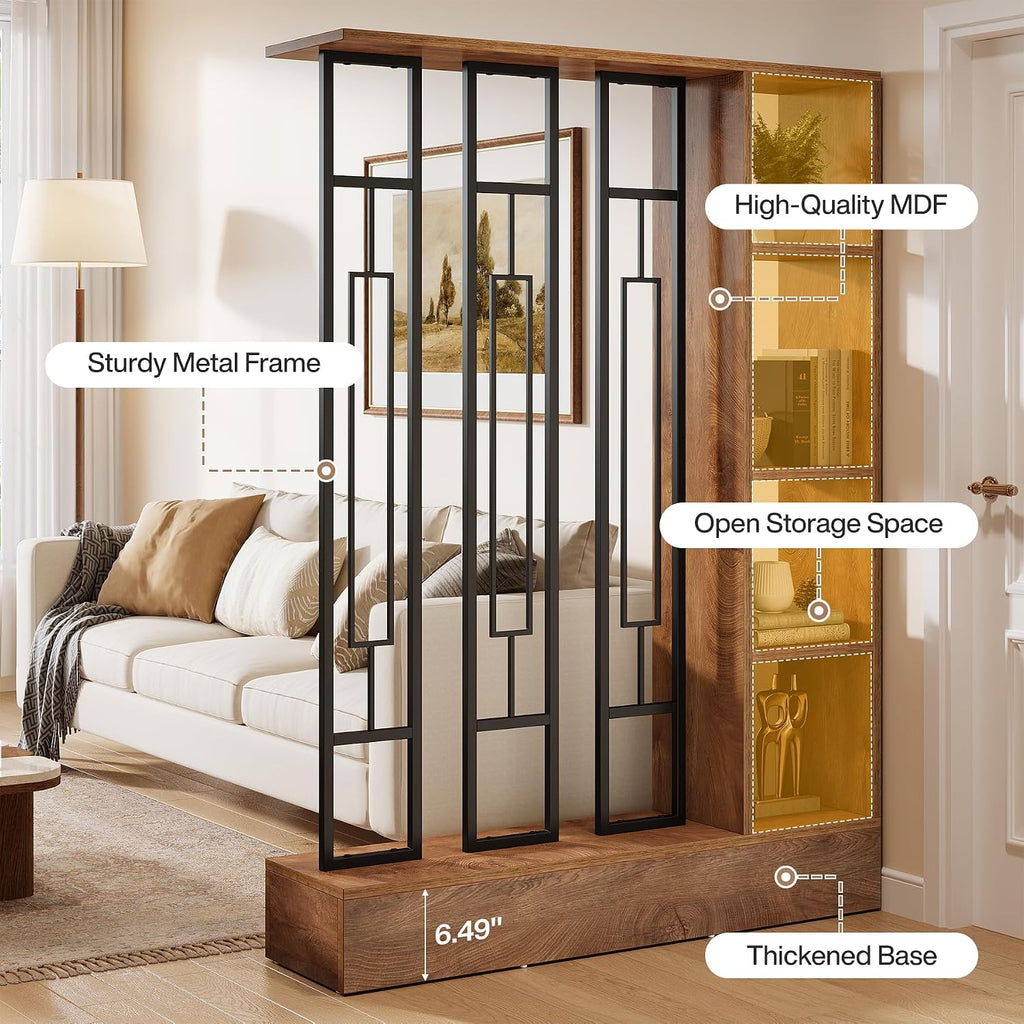 Tribesigns Room Divider with Shelves, 71" Freestanding Storage Room Divider