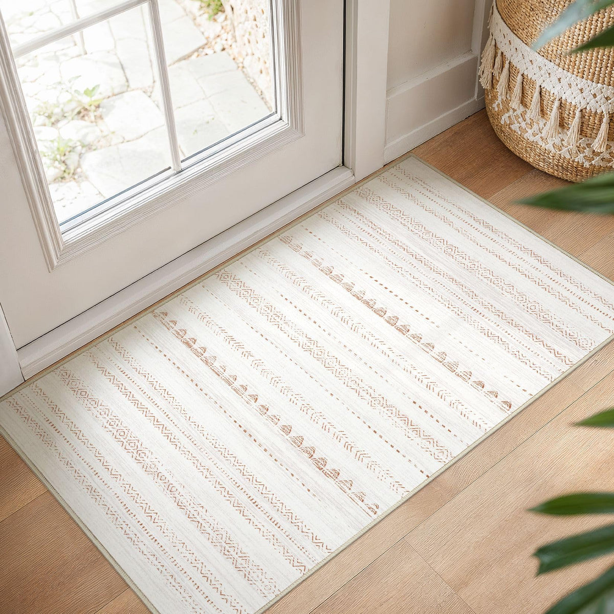 Nakagishi Boho 8x10 Area Rug Living Room Rugs Machine Washable Beige