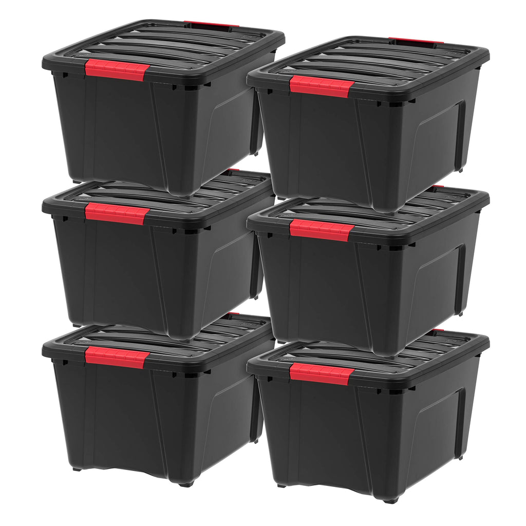 IRIS USA 6-Pack 54 Quart Storage Bins with Lids, Black