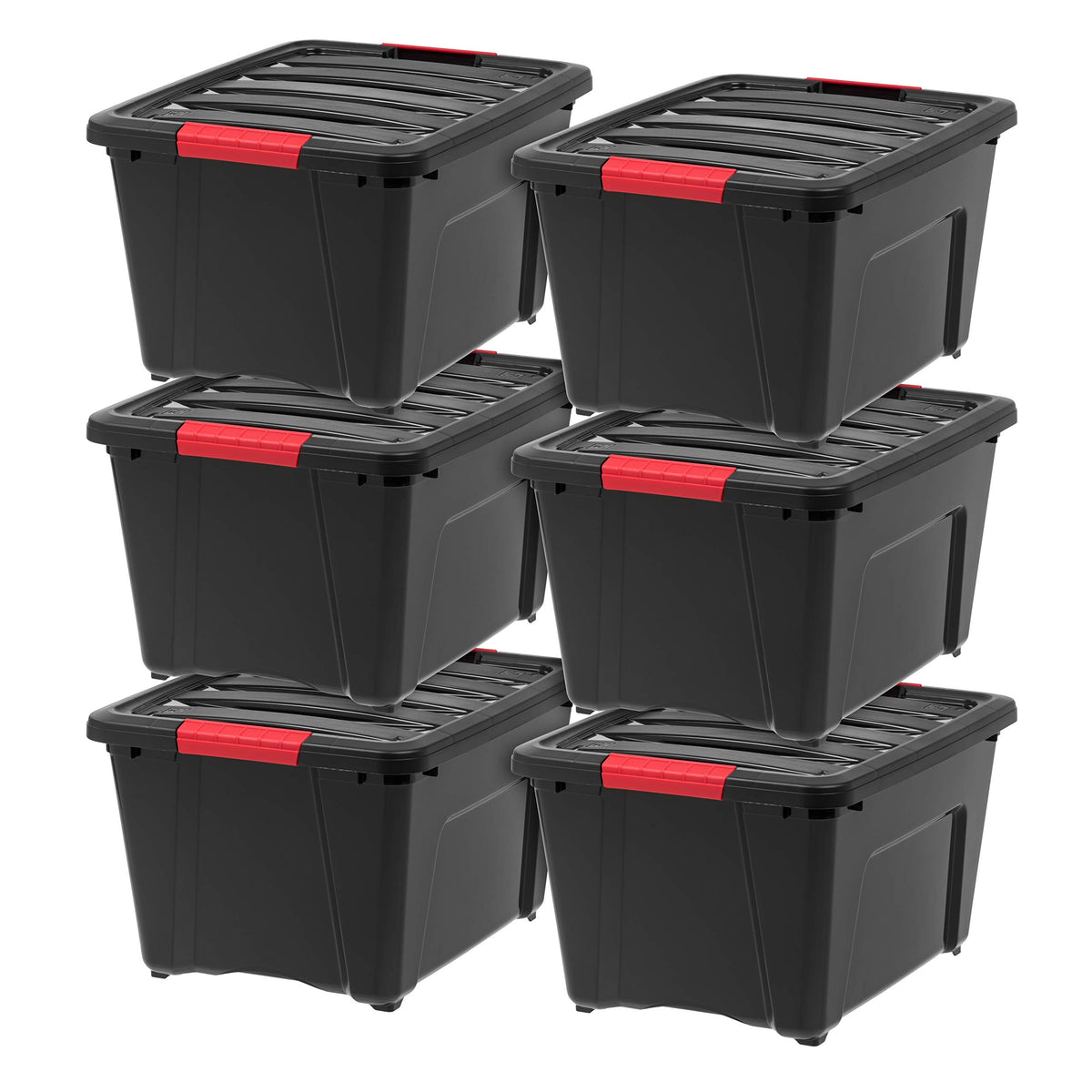 IRIS USA 6-Pack 54 Quart Storage Bins with Lids, Black