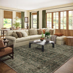 Washable Area Rugs for Living Room: 9x12 Bedroom Rug Boho Vintage Area Rug Stain Resistant Non Slip Low Pile Lightweight Soft Carpets for Dining Room Kitchen Nursery Kids Room Playroom Home Office