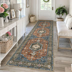 KUTA Vintage Extra Long Runners for Hallways 2.6x18ft Washable Blue White