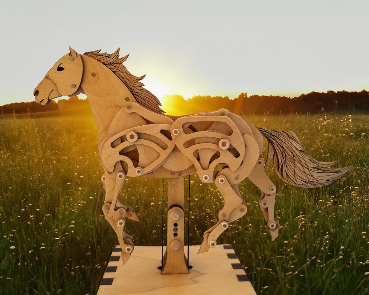 Abong 3D Wood Craft Mechanical Horse Automation Model | 221 Pieces of Precise Cuts of Plywood | Includes an Illustrated Instruction Book