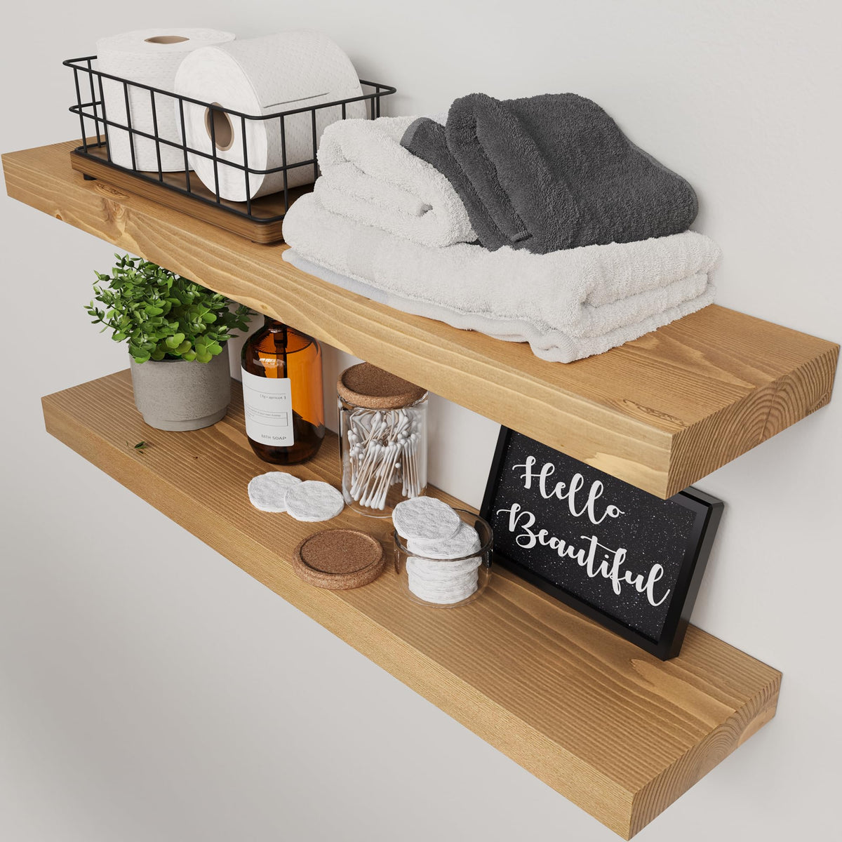 Solid Wood Floating Shelves for Wall 36 Inches Long, Walnut Wooden Shelf