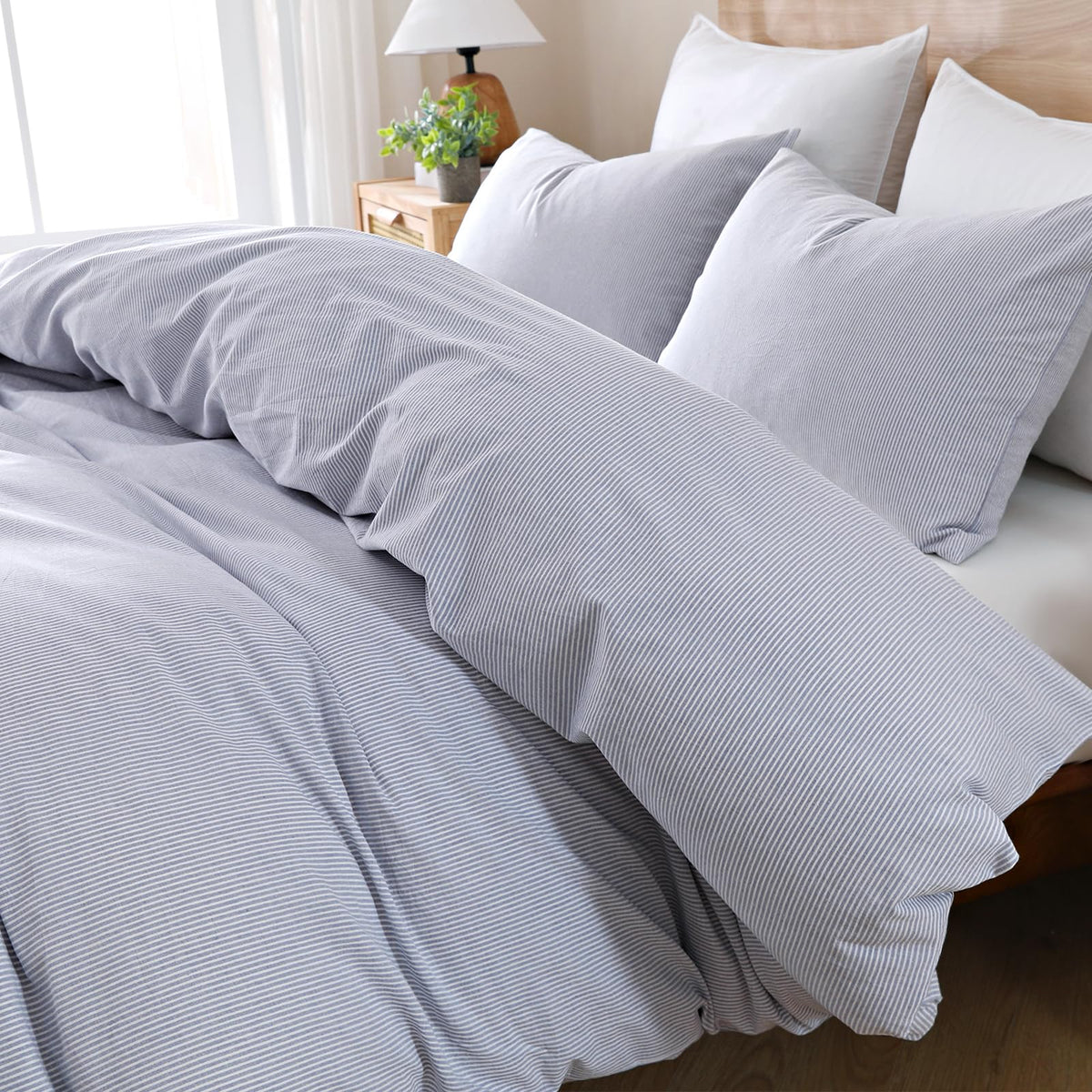 TOCOMOA Tan Gingham Duvet Cover Set Washed Cotton Like Linen, Cal King