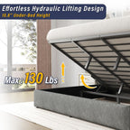 King Bed Frame with Hydraulic Gas Lift Up Storage, Linen Upholstered