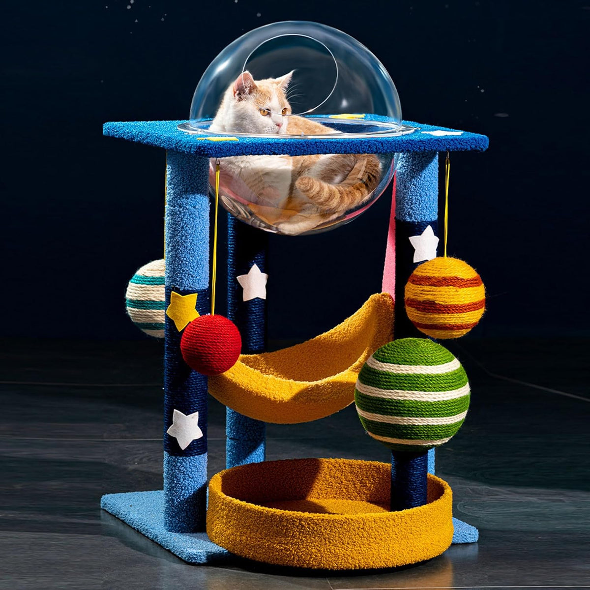 35" Starry Sky Cat Tree Tower, Multi-Layer Bed & House with Space Capsule