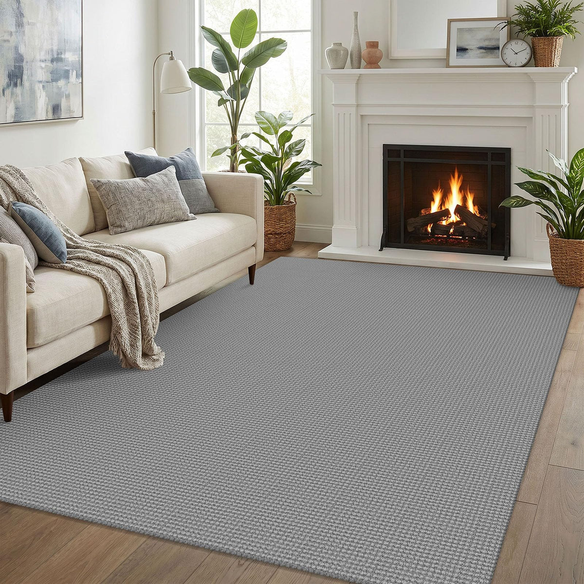 EARTHALL Woven Area Rugs 6x9 Ft Washable Living Room Rugs Non Slip Rubber Backed Dining Room Rug Braided Bedroom Rugs Indoor Floor Carpet for Living Room, Bedroom, Dining Room, Beige/Ivory