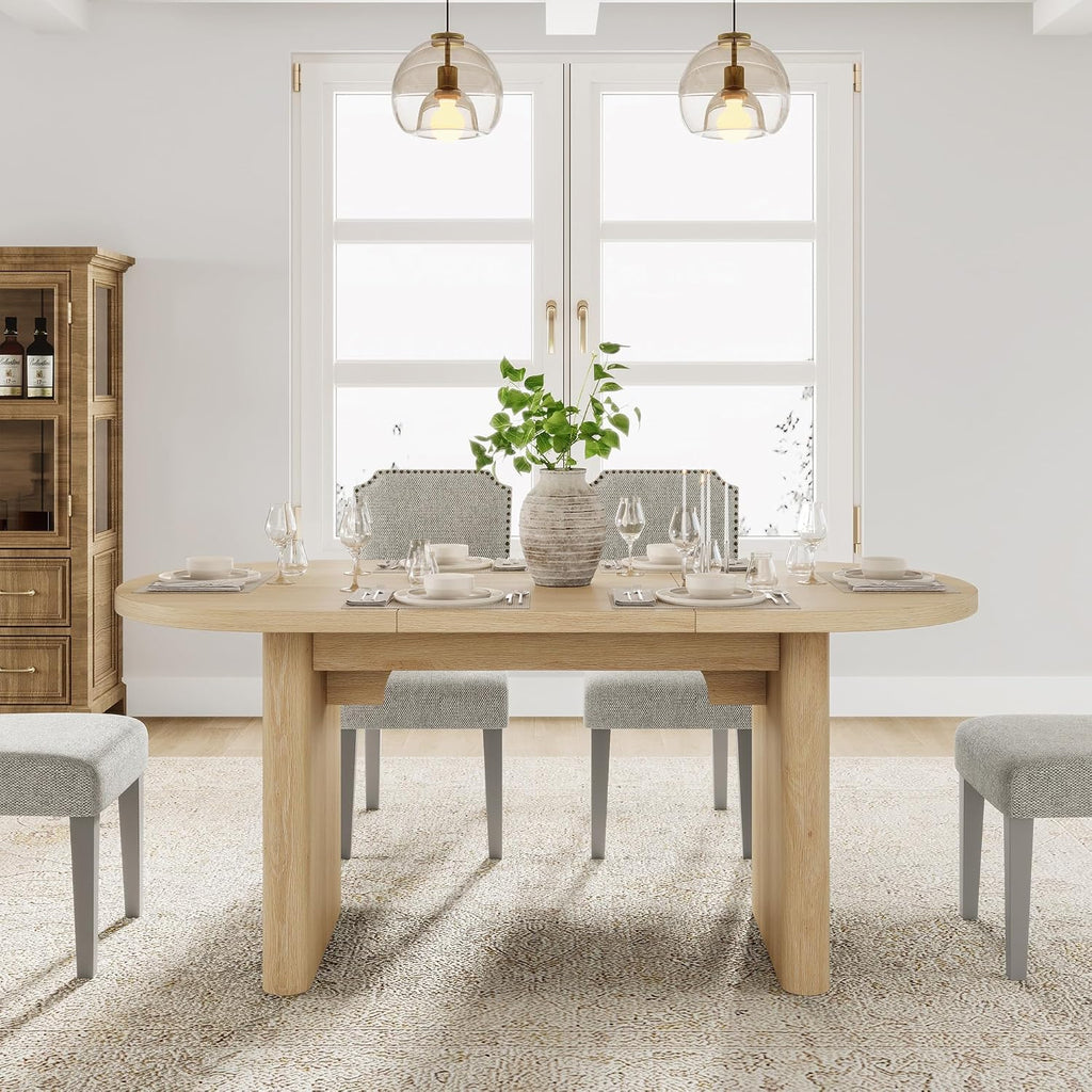 GarveeHome 63" Long Oval Dining Table with Wooden Base for 4-6 People