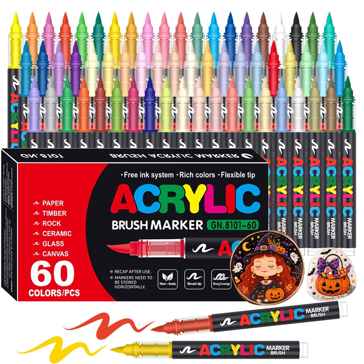 Amamao 240 Colors Soft Brush Tip Acrylic Paint Markers for Rock Painting