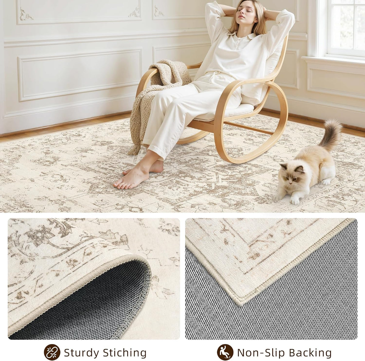 8x10 Area Rugs Living Room: Bedroom Washable Carpet Beige/Ivory