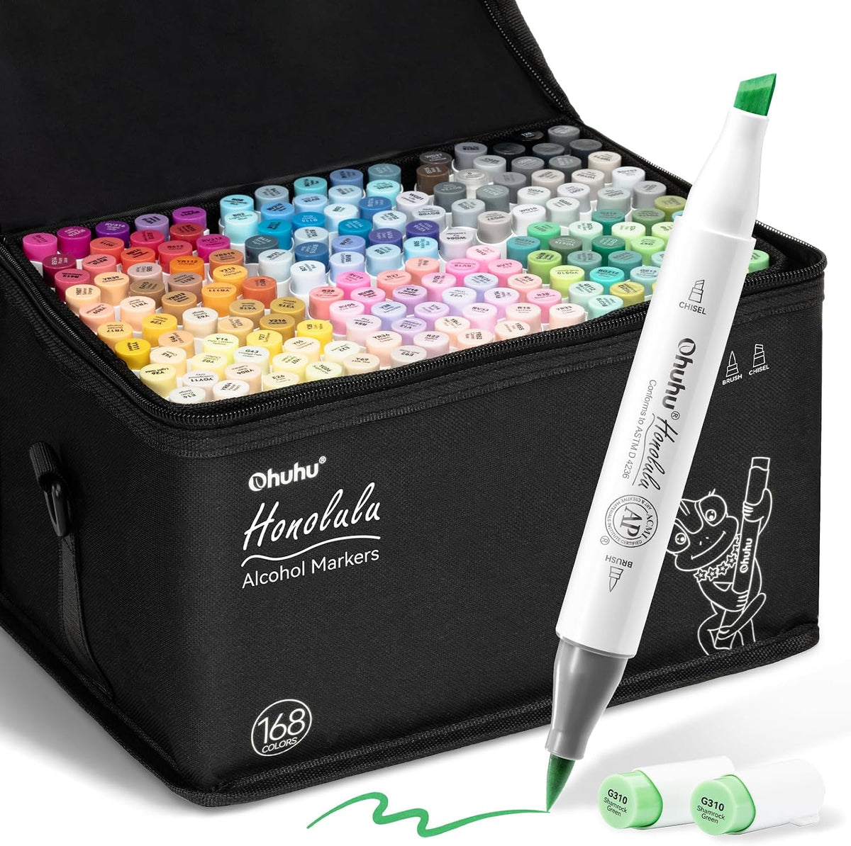 Ohuhu Alcohol Markers Brush Tip 168 Colors for Adults Coloring Refillable