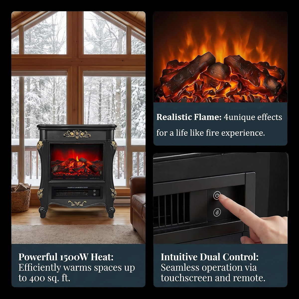 LIVILAND 1500W Electric Fireplace Stove, Indoor Space Heater