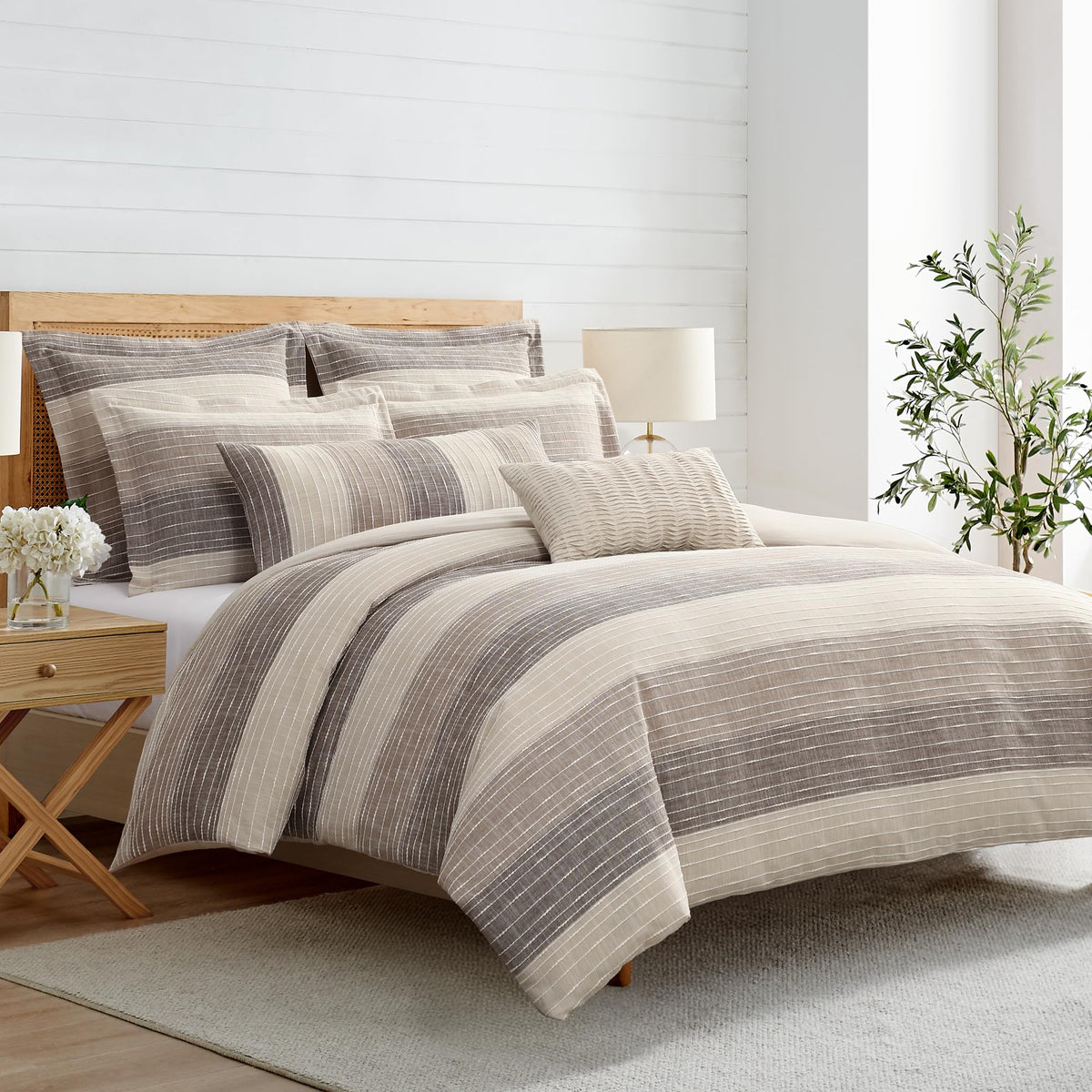 Levtex Home Sand Stripes Blue Queen Duvet Cover Set (90x94in) with 2 Pillowcases (26x20in) - Woven Jacquard Stripe - Blue, Grey, White - Cotton Queen Size Duvet Cover Set - Soft, Pre-Washed