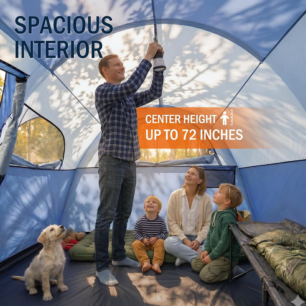 Camping Tent for 8 Person, 3 Room Family Tent with Rainfly