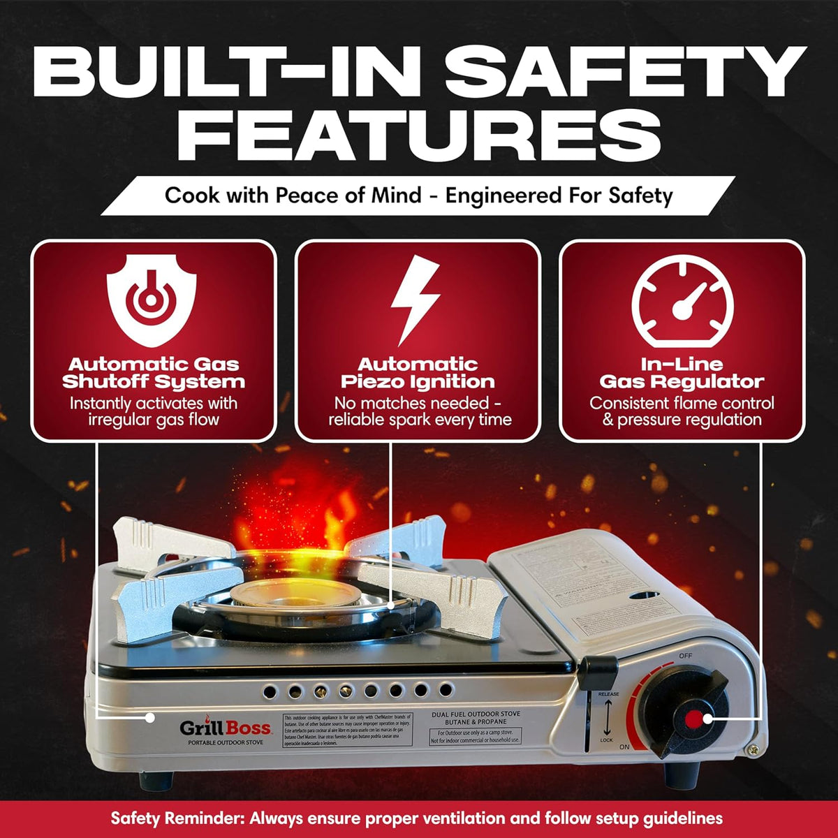 Chef Master Grill Boss Dual Fuel Camping Stove + 4x 8 oz Butane, 12,000 BTU