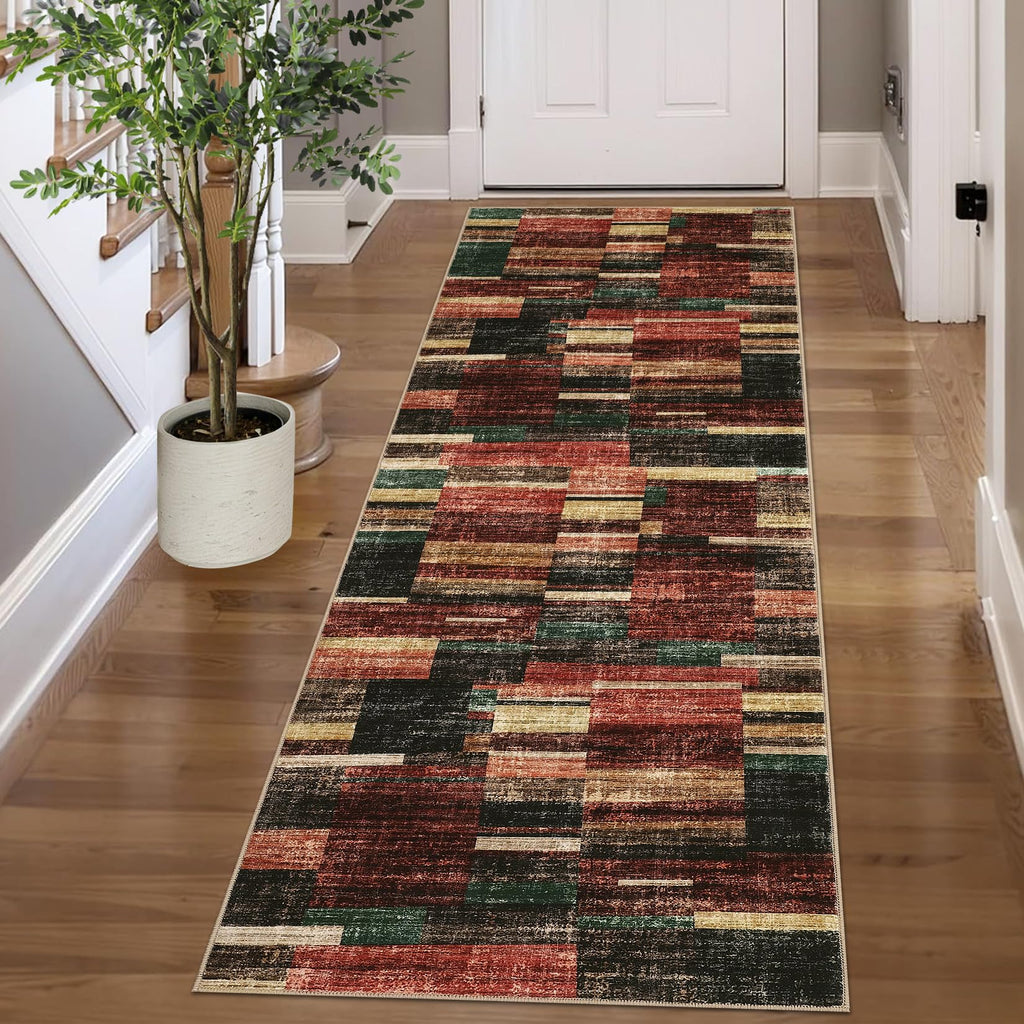 Modern Washable 8x10 Area Rug - Soft, Non-Slip, Stain Resistant, Farmhouse Tartan Plaid for Living Room, Bedroom, Nursery, Office - Beige