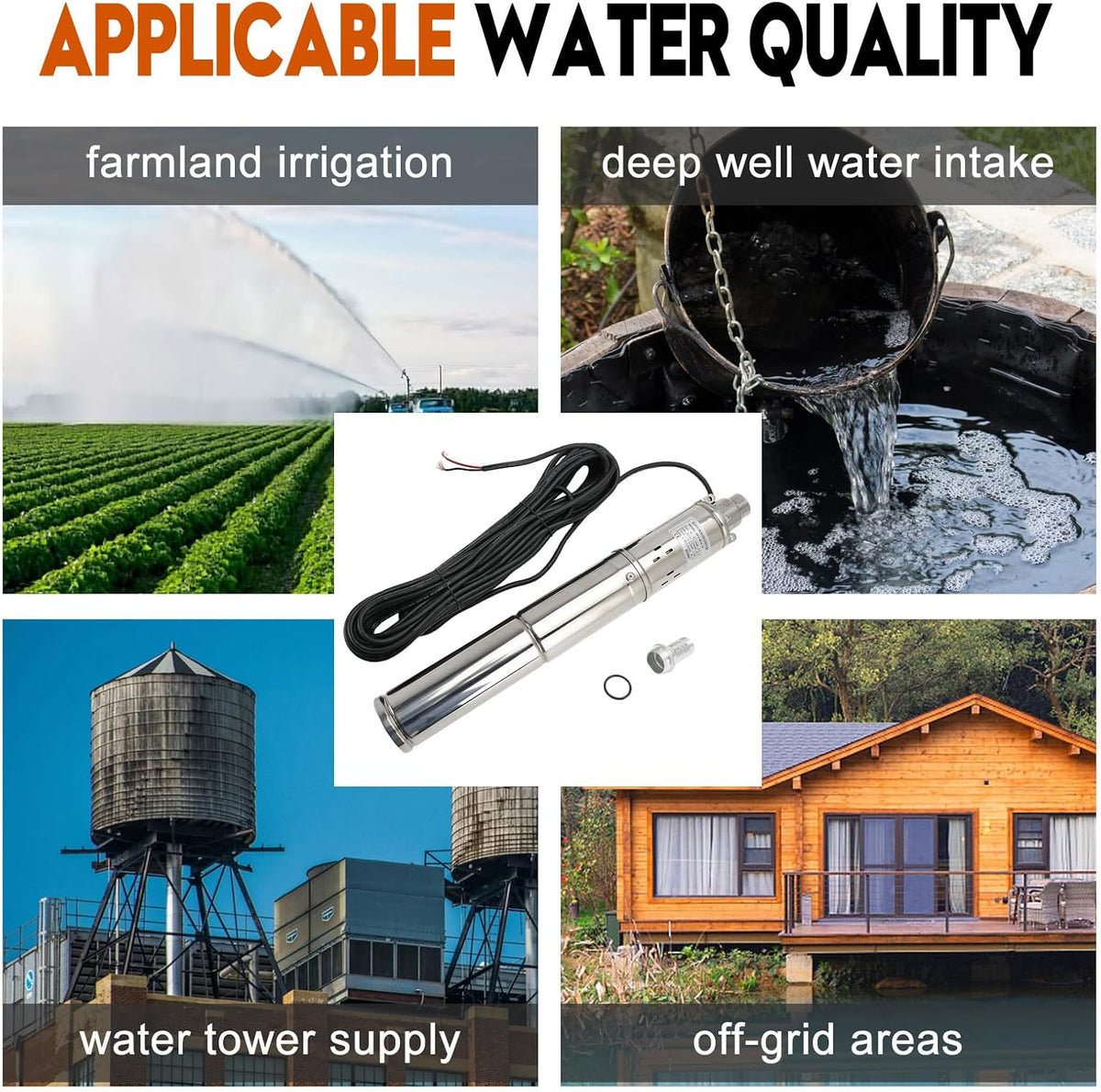 3" 48V 750W MPPT Screw Solar Bore Pump Submersible Deep Well Hole Steel 90M 750W Deep Well Solar Pump with 15M Line