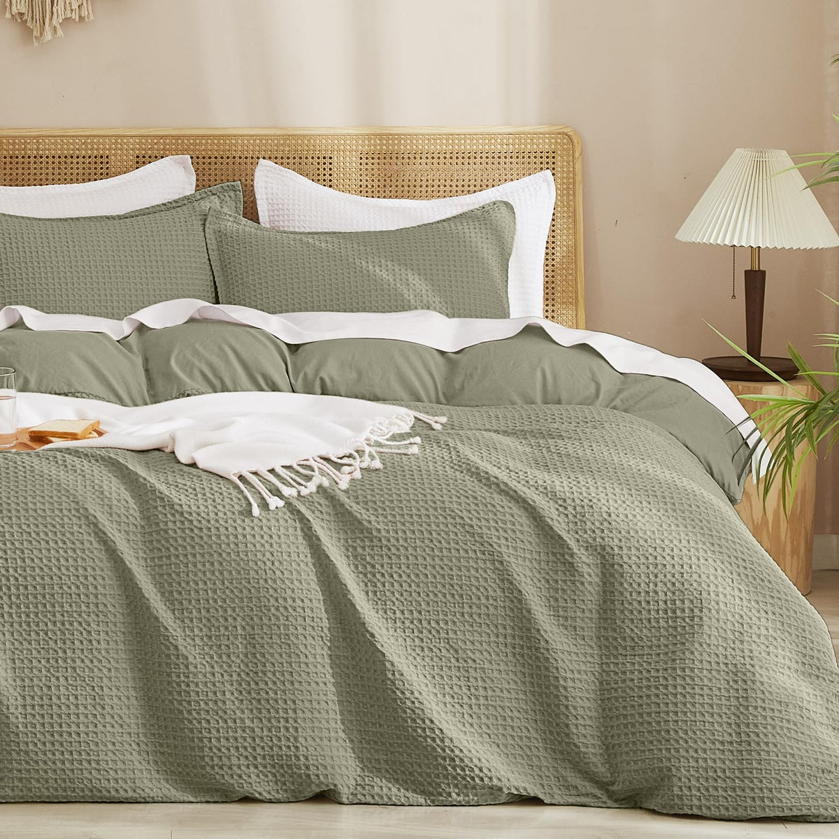 PHF Waffle Duvet Cover California King, Soft & Breathable, 104"x98", Linen